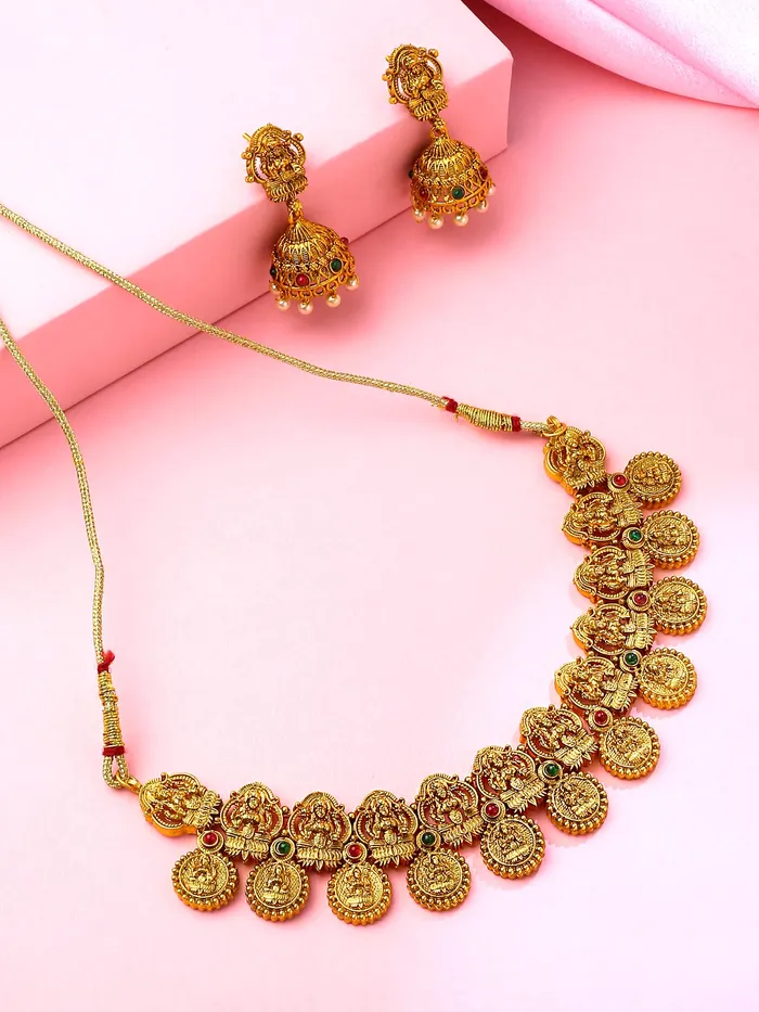 Yellow Chimes Bracelets Yellow Chimes Jewellery Set for Women and Girls Temple Jewellery Set for Women Gold Plated Coin Designed Temple Jewellery Birthday Gift for girls and women Anniversary Gift for Wife