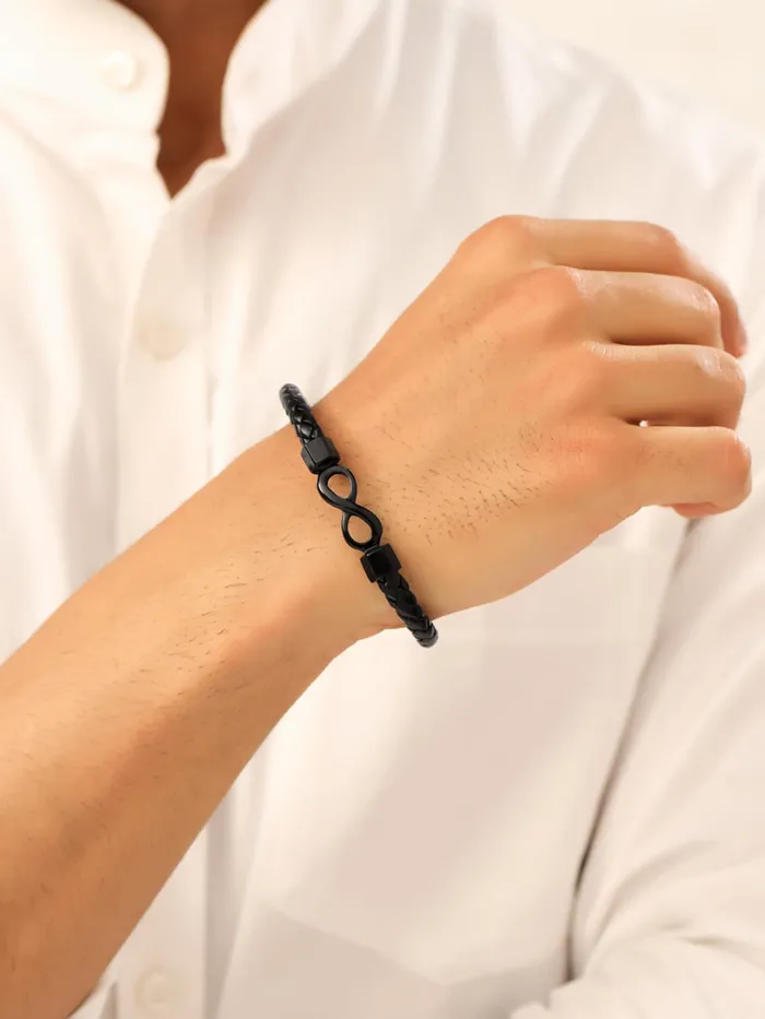 Yellow Chimes Bracelets Yellow Chimes Leather Bracelets for Men Fashion Black Bracelet Mens Infinity Leather Bracelet For Boys Hand Accessories for Men Birthday Gift for Boys Men Anniversary Gift for Husband