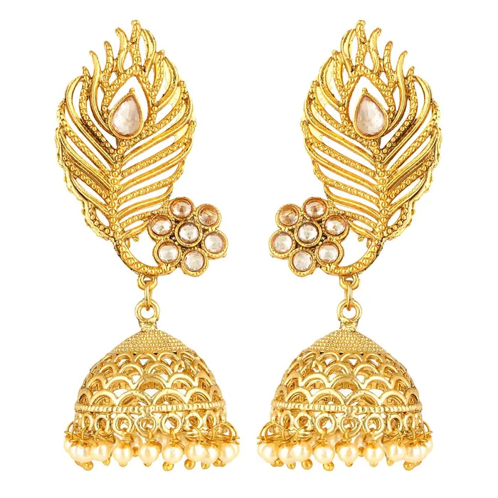 Yellow Chimes Bracelets Yellow Chimes Peacock Feather Design Pearl Drops Kundan Jhumki Traditional Earrings for Women and Girls