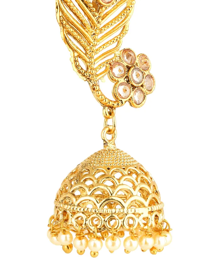 Yellow Chimes Bracelets Yellow Chimes Peacock Feather Design Pearl Drops Kundan Jhumki Traditional Earrings for Women and Girls