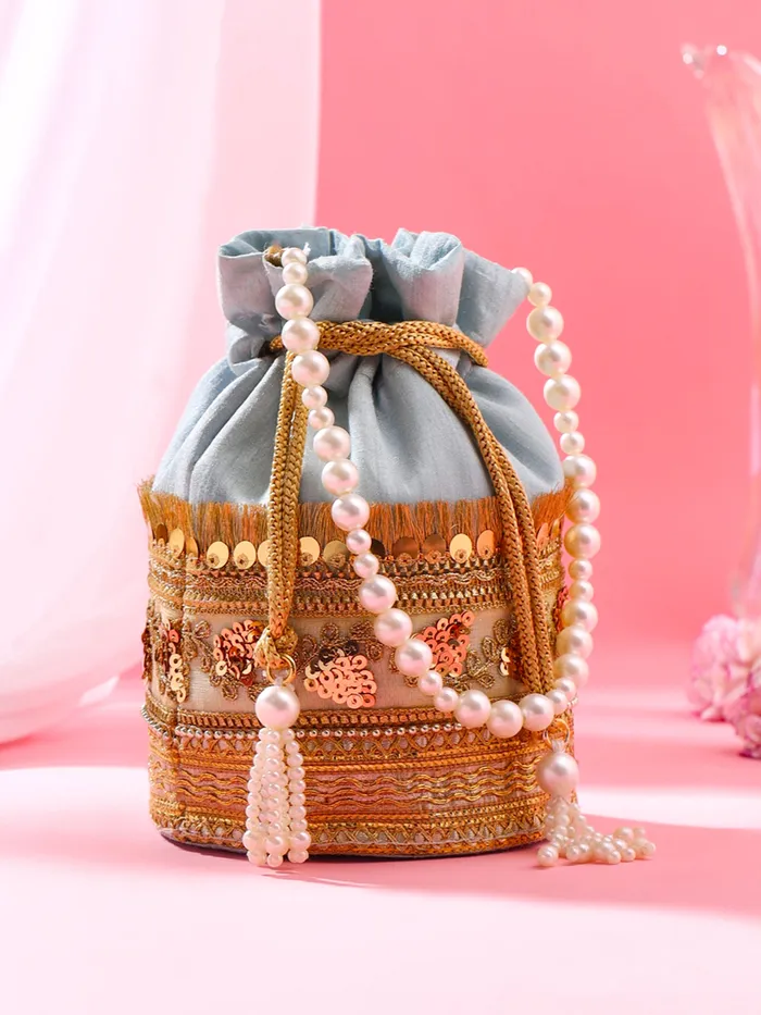 Yellow Chimes Bracelets Yellow Chimes Potli Bags Traditional Handcrafted Handbags 18cm x 13cm Multicolor