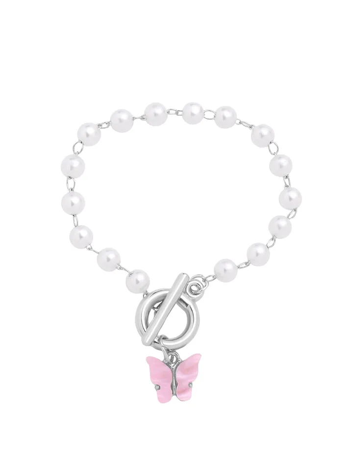 Yellow Chimes Butterfly Charm Pearl Bracelet Elegant White Fashion Accessory One Size Rhodium Plated Bracelets Yellow Chimes Butterfly Charm Pearl Bracelet Elegant White Fashion Accessory One Size Rhodium Plated Bracelets