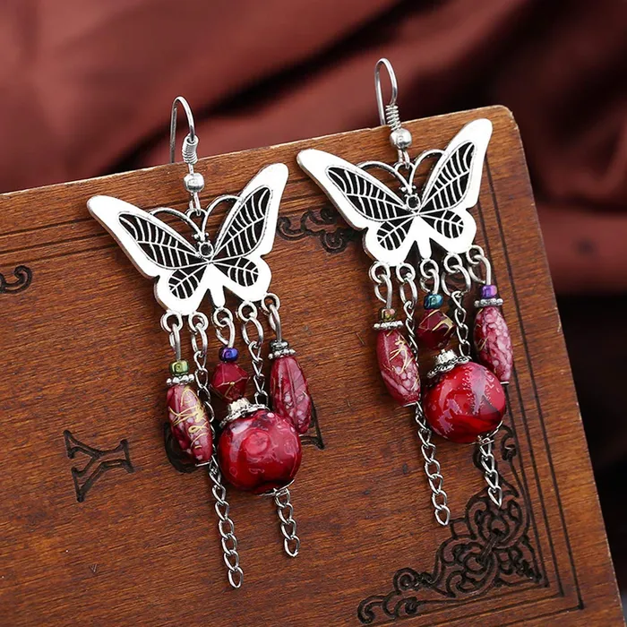 Yellow Chimes Butterfly Dangles Red Silver Earring for Women Girls Yellow Chimes Earrings