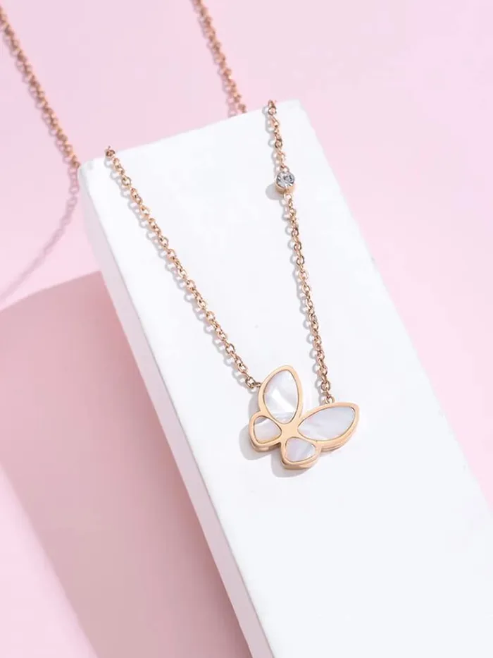 Yellow Chimes Butterfly Pendant for Women Rose GoldPlated Stainless Steel Butterfly Chain Pendant Necklace for Women and Girls Yellow Chimes Earrings