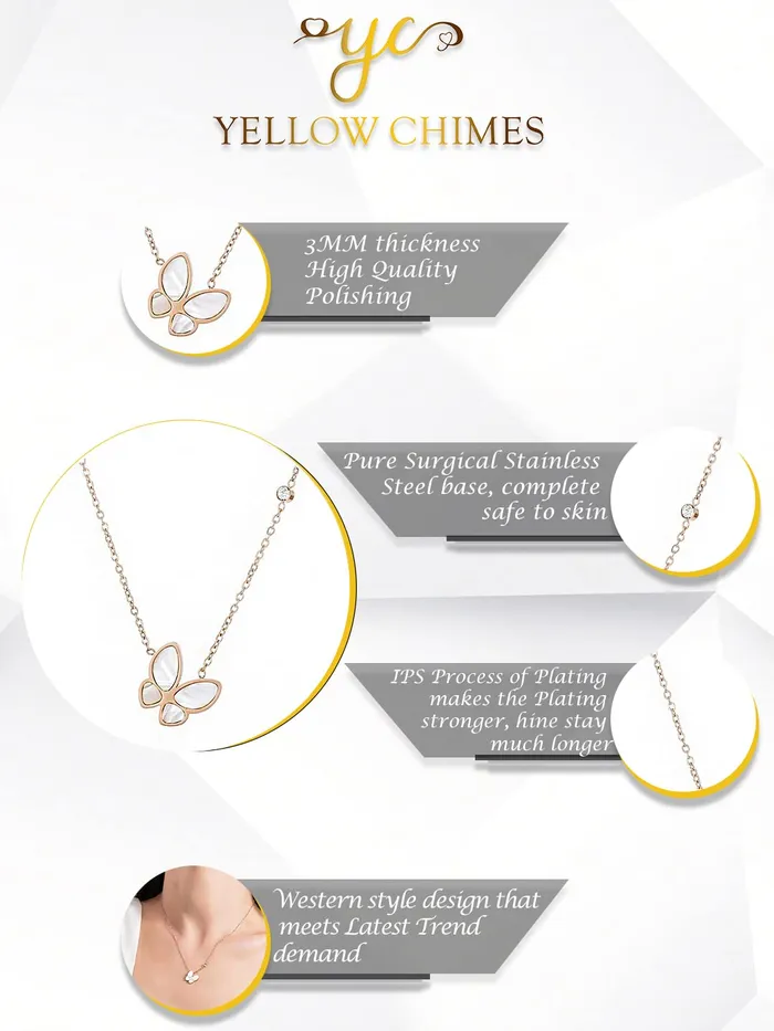 Yellow Chimes Butterfly Pendant for Women Rose GoldPlated Stainless Steel Butterfly Chain Pendant Necklace for Women and Girls Yellow Chimes Earrings