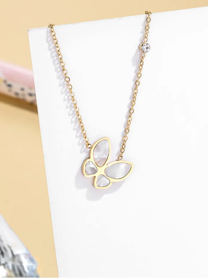 Yellow Chimes Butterfly Pendant for Women Rose GoldPlated Stainless Steel Butterfly Chain Pendant Necklace for Women and Girls Yellow Chimes Earrings
