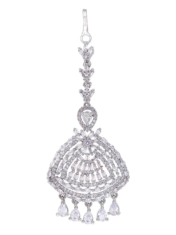 Yellow Chimes Classic ADAmerican Diamond Studded White Rhodium Plated Drop Crystal Design Maang Tikka for Women and Girls Yellow Chimes Earrings Yellow Chimes Classic ADAmerican Diamond Studded White Rhodium Plated Drop Crystal Design Maang Tikka for Women and Girls Yellow Chimes Earrings