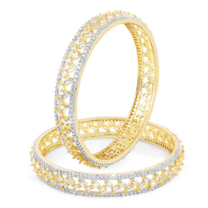 Yellow Chimes Classic Design Set of 2 Pcs White ADAmerican Diamond Studded 18k Gold Plated Handcrafted Bangles Set for Women Girls 24 Yellow Chimes PreStyled Sets Yellow Chimes Classic Design Set of 2 Pcs White ADAmerican Diamond Studded 18k Gold Plated Handcrafted Bangles Set for Women Girls 24 Yellow Chimes PreStyled Sets