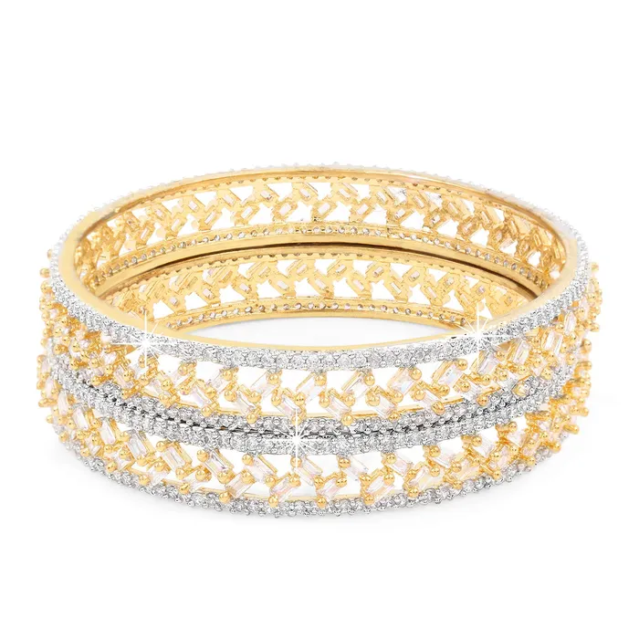Yellow Chimes Classic Design Set of 2 Pcs White ADAmerican Diamond Studded 18k Gold Plated Handcrafted Bangles Set for Women Girls 24 Yellow Chimes PreStyled Sets
