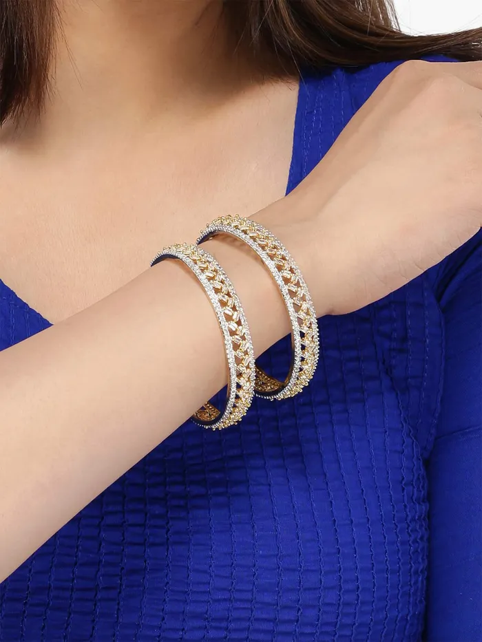 Yellow Chimes Classic Design Set of 2 Pcs White ADAmerican Diamond Studded 18k Gold Plated Handcrafted Bangles Set for Women Girls 24 Yellow Chimes PreStyled Sets