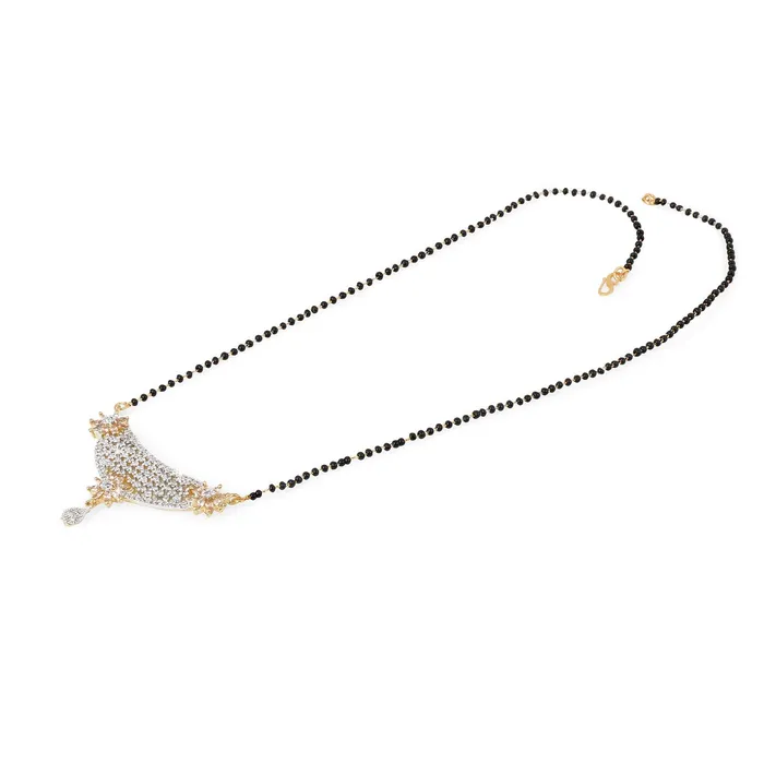Yellow Chimes Classic Gold ADAmerican Diamond Studded Black Beads Designer Floral Mangalsutra Set with Earrings for Women Yellow Chimes Necklaces