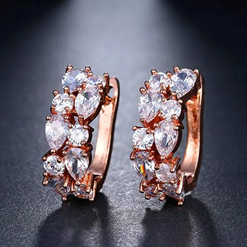 Yellow Chimes Clip On Earrings for Women 18K Rose Gold Plated Sparkling Flowerets Vine Swiss Zircon Crystal Clip On Earrings and Girls Yellow Chimes Rings