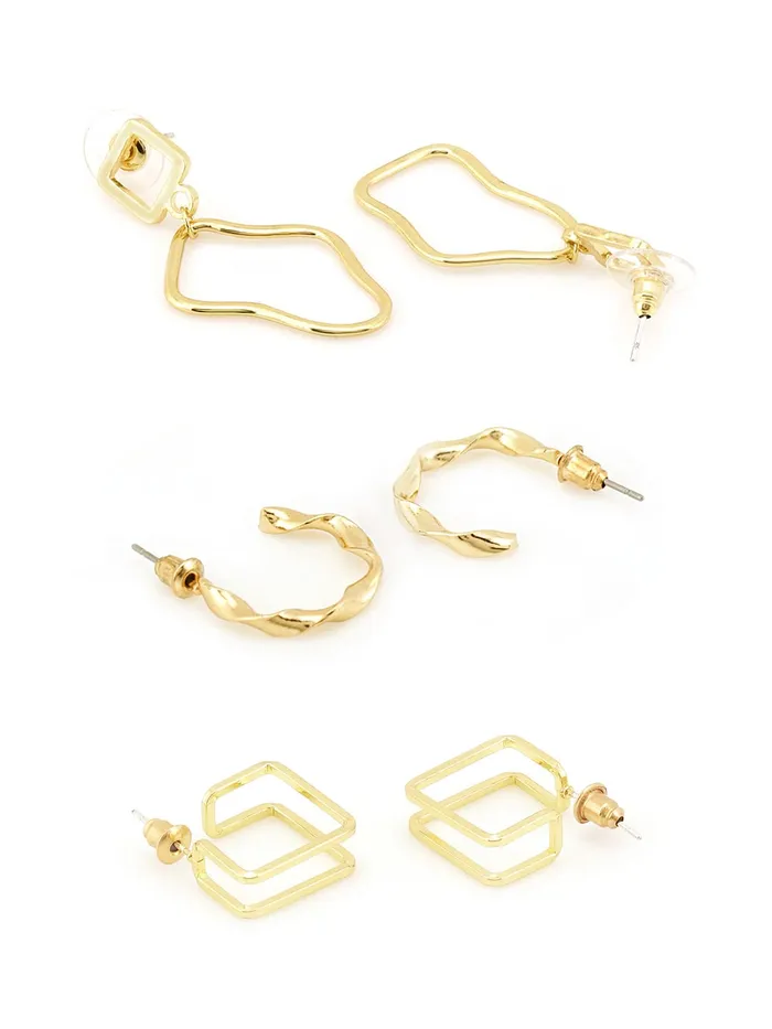 Yellow Chimes Combo of 3 Pairs Latest Fashion Gold Plated Geometric Design Drop Earrings for Women and Girls Medium YCFJER16GEOMTRCCGL Yellow Chimes Necklaces