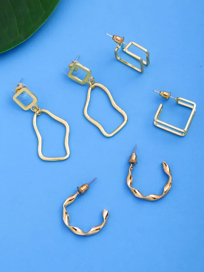 Yellow Chimes Combo of 3 Pairs Latest Fashion Gold Plated Geometric Design Drop Earrings for Women and Girls Medium YCFJER16GEOMTRCCGL Yellow Chimes Necklaces