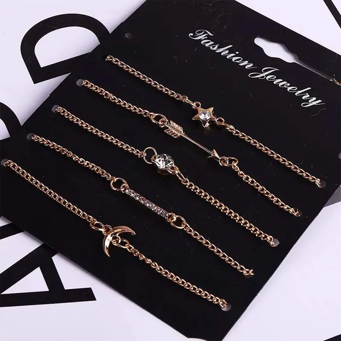 Yellow Chimes Combo of 5 PcsSet Star Moon Arrow and Crystal Chain Gold Plated Charm Bracelet for Women and Girls Yellow Chimes Earrings