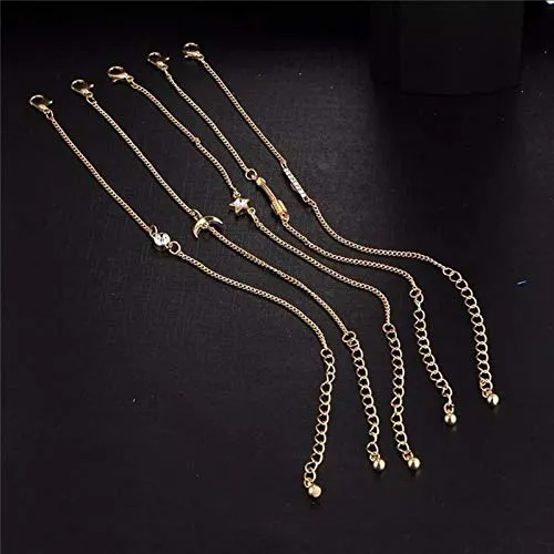 Yellow Chimes Combo of 5 PcsSet Star Moon Arrow and Crystal Chain Gold Plated Charm Bracelet for Women and Girls Yellow Chimes Earrings