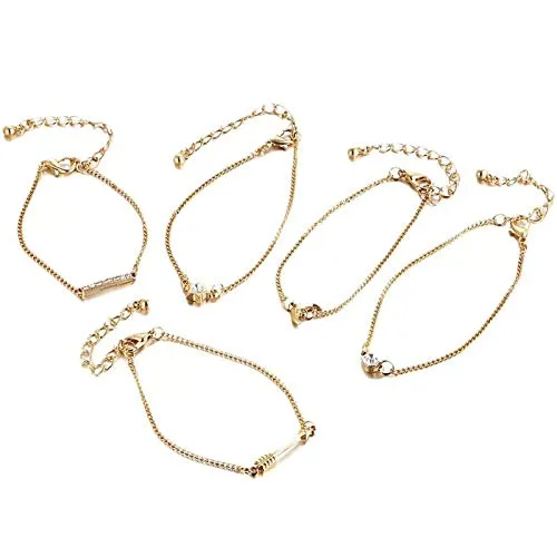 Yellow Chimes Combo of 5 PcsSet Star Moon Arrow and Crystal Chain Gold Plated Charm Bracelet for Women and Girls Yellow Chimes Earrings