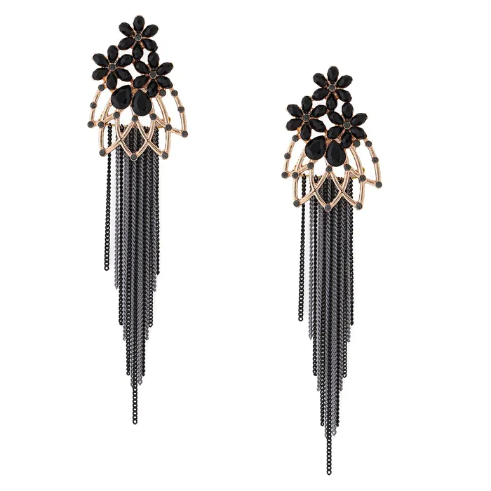 Yellow Chimes Crystal Danglers Earrings for Women Floral Shaped Crystal Black Long Chain Dangler Earrings for Women and Girls Yellow Chimes Earrings Yellow Chimes Crystal Danglers Earrings for Women Floral Shaped Crystal Black Long Chain Dangler Earrings for Women and Girls Yellow Chimes Earrings