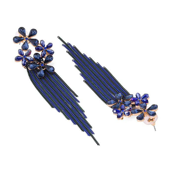 Yellow Chimes Crystal Danglers Earrings for Women Floral Shaped Crystal Blue Long Chain Dangler Earrings for Women and Girls Yellow Chimes Necklaces