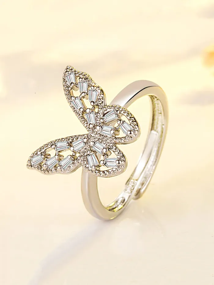 Yellow Chimes Crystal Rings For Women Butterfly Charm Ring For Women Rhodium Plated Finger Ring for Girls Birthday Gift For Girls Women Anniversary Gift for Wife Yellow Chimes Necklaces