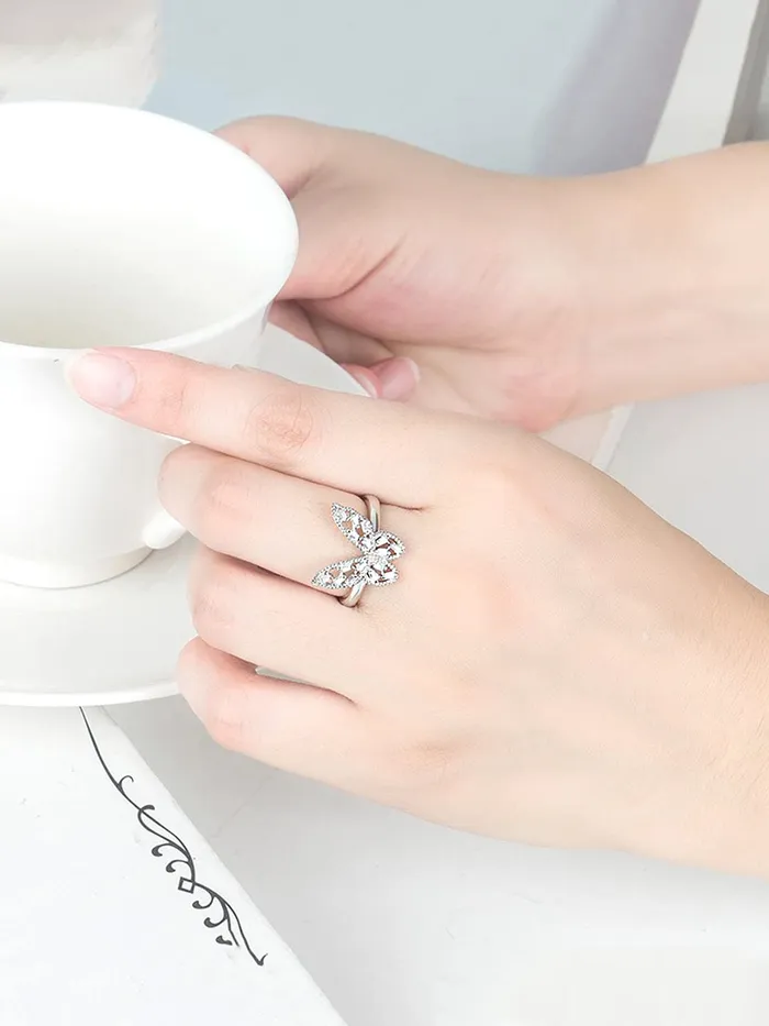 Yellow Chimes Crystal Rings For Women Butterfly Charm Ring For Women Rhodium Plated Finger Ring for Girls Birthday Gift For Girls Women Anniversary Gift for Wife Yellow Chimes Necklaces