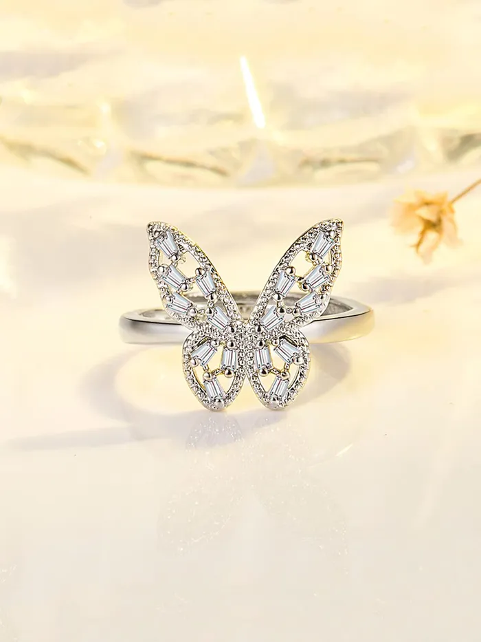 Yellow Chimes Crystal Rings For Women Butterfly Charm Ring For Women Rhodium Plated Finger Ring for Girls Birthday Gift For Girls Women Anniversary Gift for Wife Yellow Chimes Necklaces