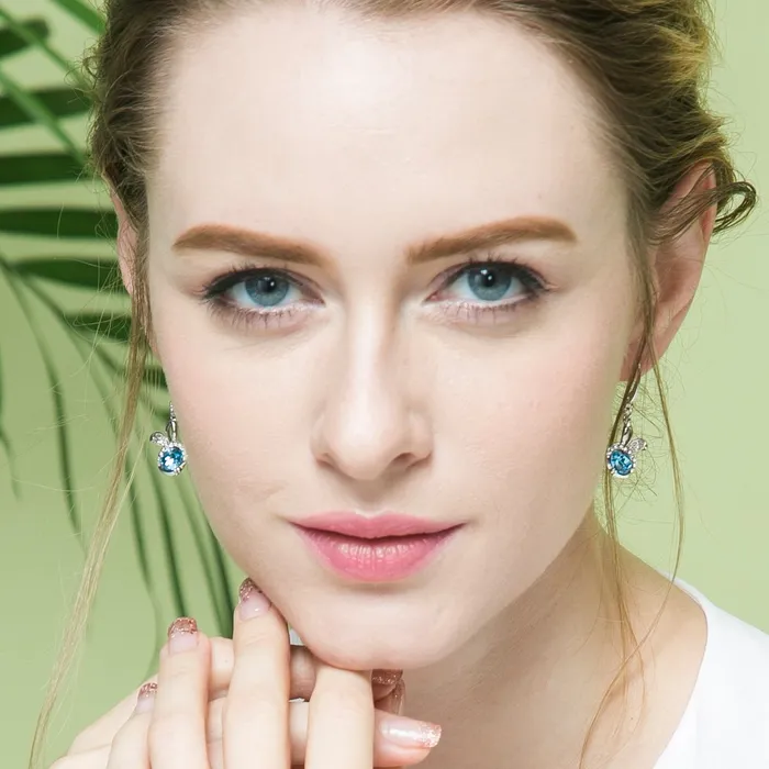 Yellow Chimes Crystals from Swarovski Designer Classic Round Blue Earrings for Women and Girls Yellow Chimes Earrings