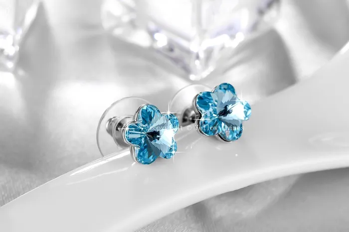 Yellow Chimes Crystals from Swarovski Platinum Plated Flower Crystal Earrings for Women and Girls Aquamarine Yellow Chimes Earrings