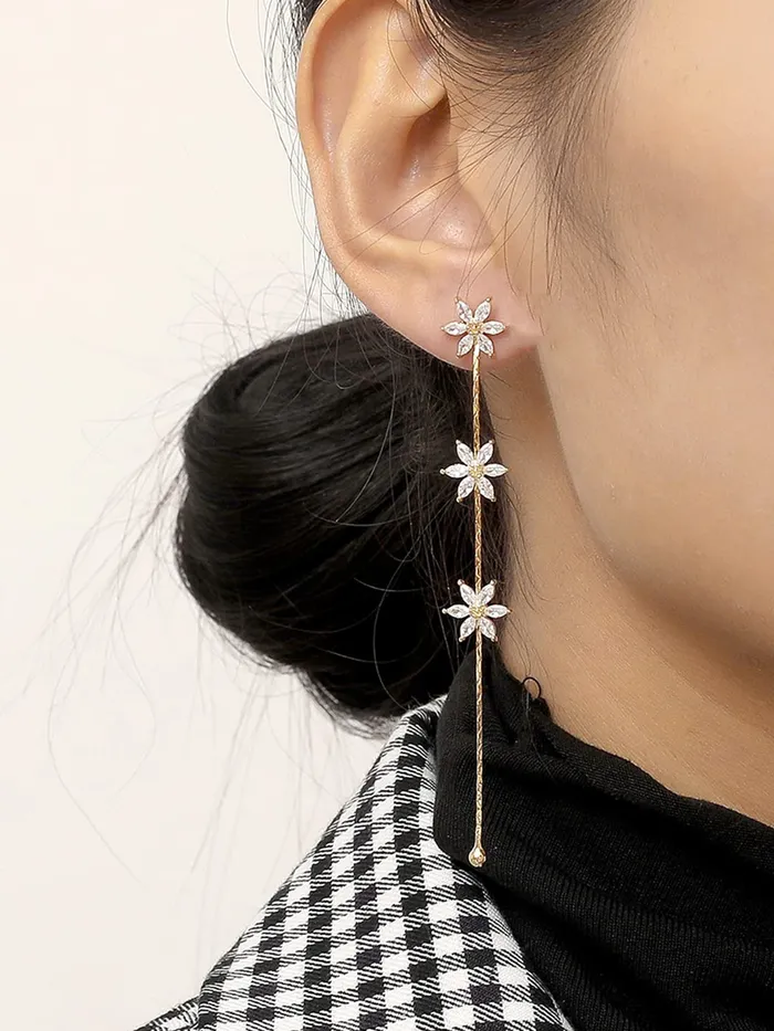 Yellow Chimes Dangler Drop Earring for Womens Gold Plated Crystal Studded Floral Designed Dangler Drop Earrings for Women and Girls Yellow Chimes Necklaces