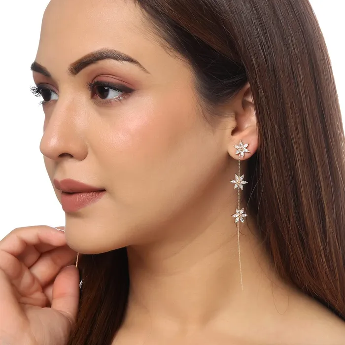 Yellow Chimes Dangler Drop Earring for Womens Gold Plated Crystal Studded Floral Designed Dangler Drop Earrings for Women and Girls Yellow Chimes Necklaces