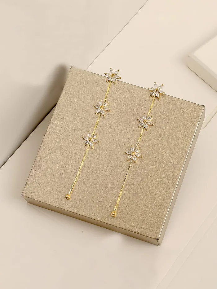 Yellow Chimes Dangler Drop Earring for Womens Gold Plated Crystal Studded Floral Designed Dangler Drop Earrings for Women and Girls Yellow Chimes Necklaces