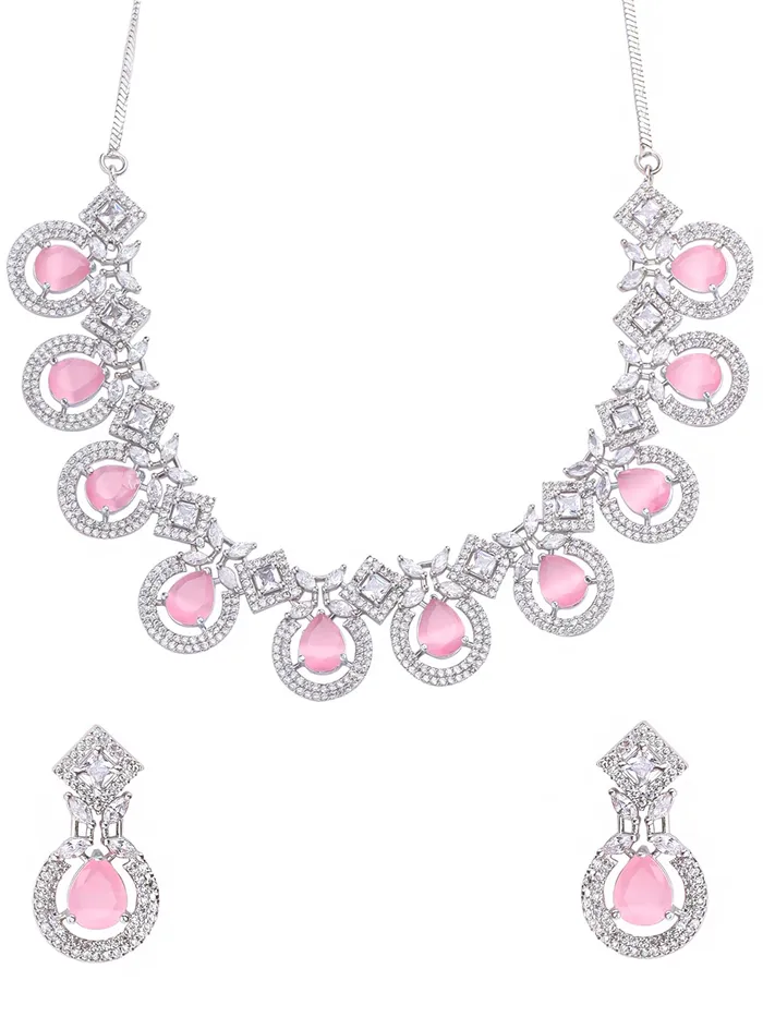 Yellow Chimes Diamond Necklace Set for Women Pink Stone Silver Necklace Set AD Jewellery Set for Women Silver Diamond Necklace Set Birthday Gift for Girls Women Anniversary Gift for Wife Yellow Chimes Necklaces Yellow Chimes Diamond Necklace Set for Women Pink Stone Silver Necklace Set AD Jewellery Set for Women Silver Diamond Necklace Set Birthday Gift for Girls Women Anniversary Gift for Wife Yellow Chimes Necklaces
