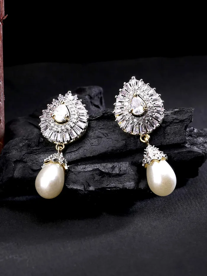 Yellow Chimes Earrings for Women ADAmerican Diamond White Earrings 18k Gold Plated HandCrafted Pearl Drop Earrings for Women and Girls Yellow Chimes Earrings