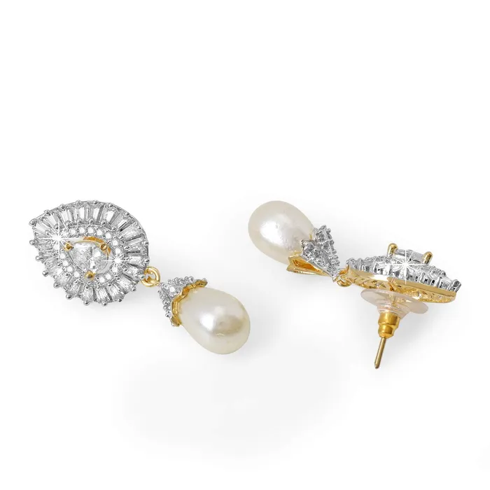 Yellow Chimes Earrings for Women ADAmerican Diamond White Earrings 18k Gold Plated HandCrafted Pearl Drop Earrings for Women and Girls Yellow Chimes Earrings