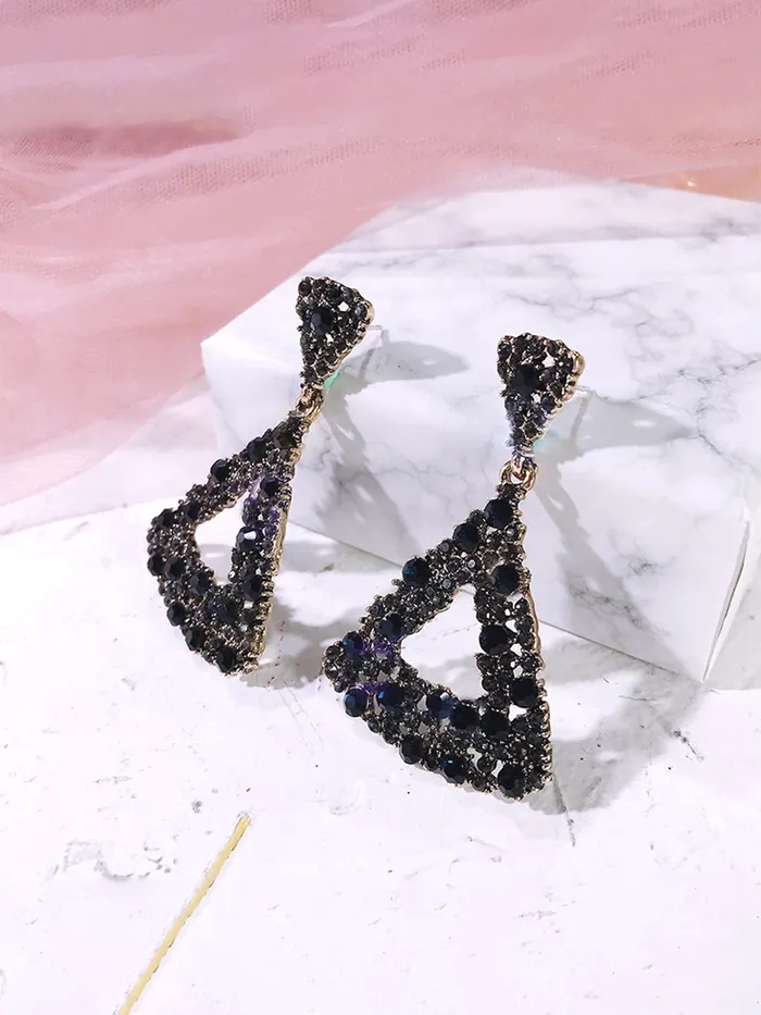 Yellow Chimes Earrings for Women and Girls Drop Earrings for Girls Black Crystal Studded Geometric Drop Earrings Birthday Gift for girls and women Anniversary Gift for Wife Yellow Chimes Rings