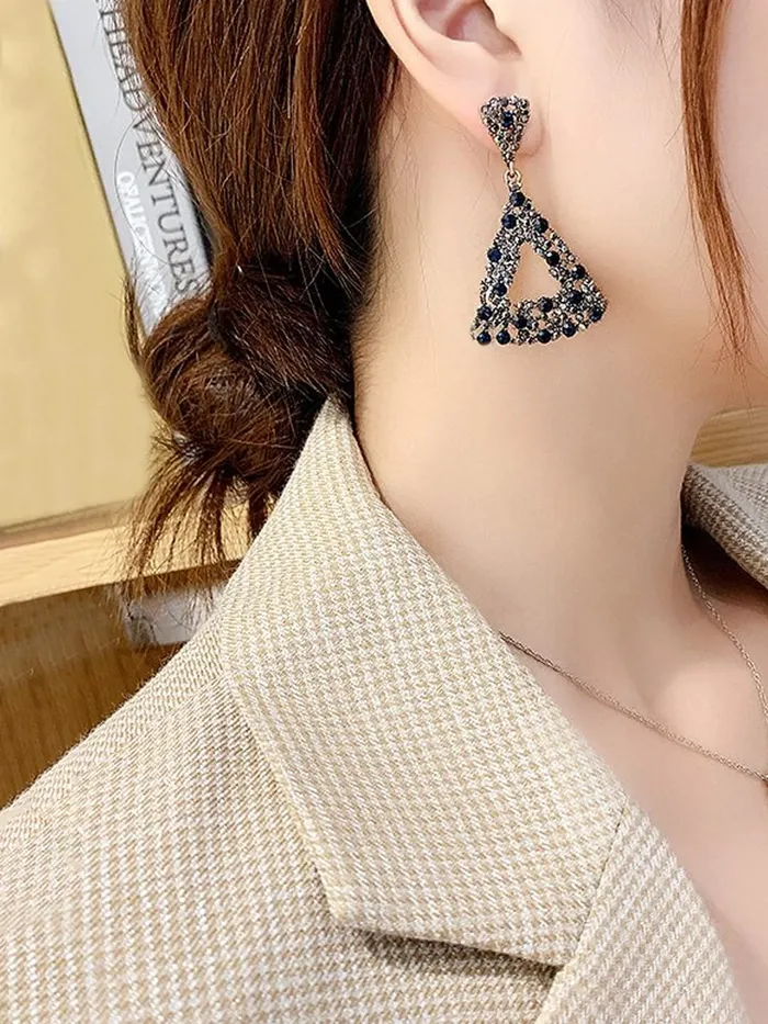 Yellow Chimes Earrings for Women and Girls Drop Earrings for Girls Black Crystal Studded Geometric Drop Earrings Birthday Gift for girls and women Anniversary Gift for Wife Yellow Chimes Rings