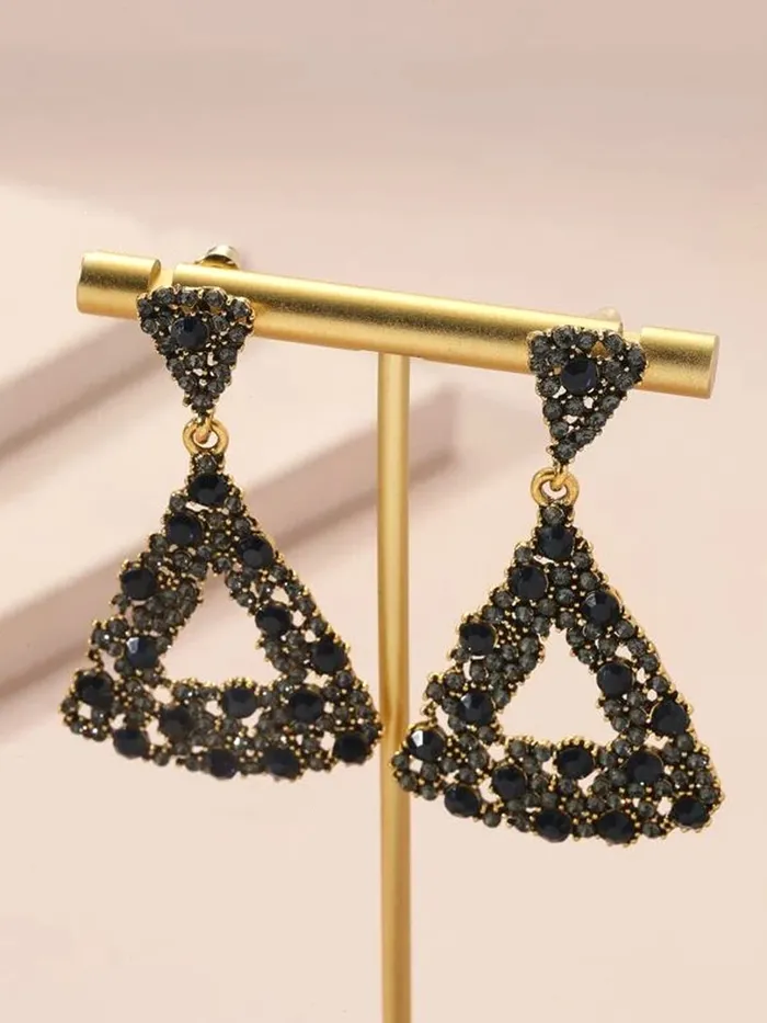 Yellow Chimes Earrings for Women and Girls Drop Earrings for Girls Black Crystal Studded Geometric Drop Earrings Birthday Gift for girls and women Anniversary Gift for Wife Yellow Chimes Rings