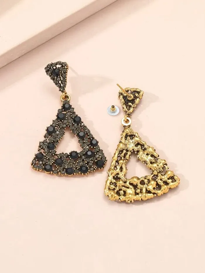 Yellow Chimes Earrings for Women and Girls Drop Earrings for Girls Black Crystal Studded Geometric Drop Earrings Birthday Gift for girls and women Anniversary Gift for Wife Yellow Chimes Rings