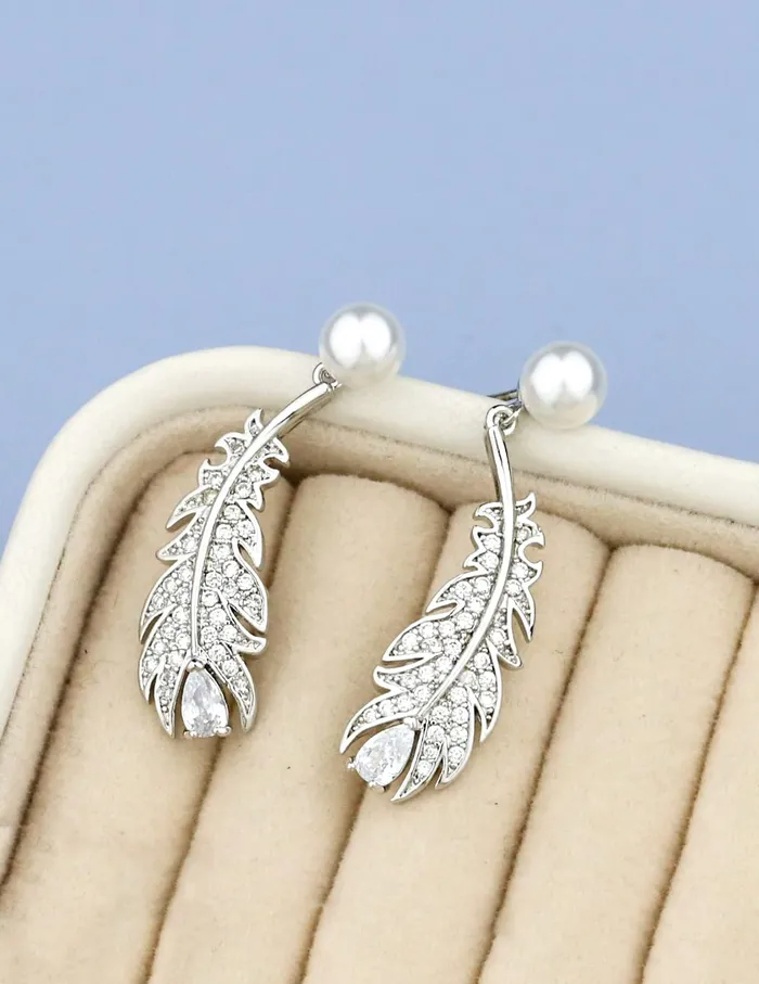 Yellow Chimes Earrings for Women and Girls Drop Earrings for Girls Silver Toned Leaf Drop Designed with Pearl Drop Earrings Birthday Gift for girls and women Anniversary Gift for Wife Yellow Chimes Necklaces