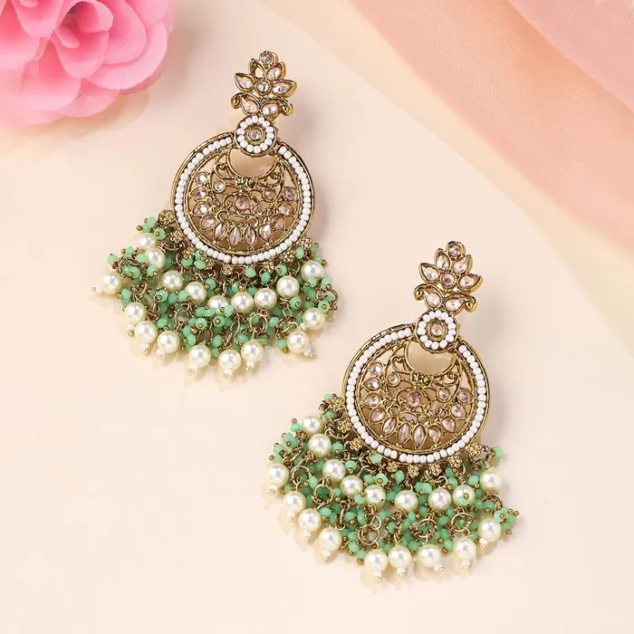 Yellow Chimes Earrings for Women and Girls Kundan Chandbali Gold Plated Kundan Studded Beads Drop Chandbali Earrings Birthday Gift for girls and women Anniversary Gift for Wife Yellow Chimes Necklaces