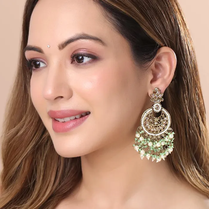Yellow Chimes Earrings for Women and Girls Kundan Chandbali Gold Plated Kundan Studded Beads Drop Chandbali Earrings Birthday Gift for girls and women Anniversary Gift for Wife Yellow Chimes Necklaces