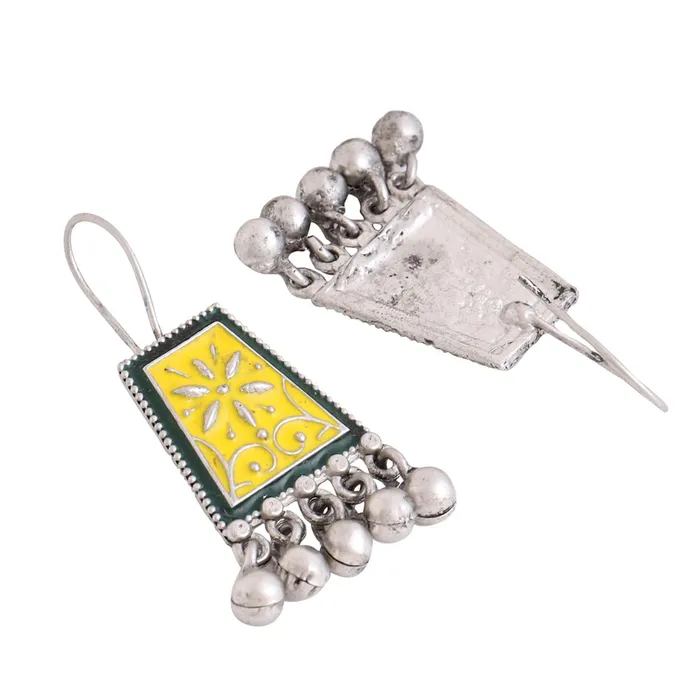 Yellow Chimes Earrings for Women and Girls Meenakari Drop Earrings Silver Tone Yellow Meenakari Drop Earrings Birthday Gift for girls and women Anniversary Gift for Wife Yellow Chimes Earrings