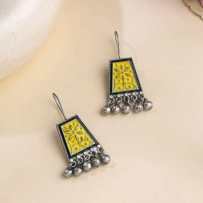 Yellow Chimes Earrings for Women and Girls Meenakari Drop Earrings Silver Tone Yellow Meenakari Drop Earrings Birthday Gift for girls and women Anniversary Gift for Wife Yellow Chimes Earrings