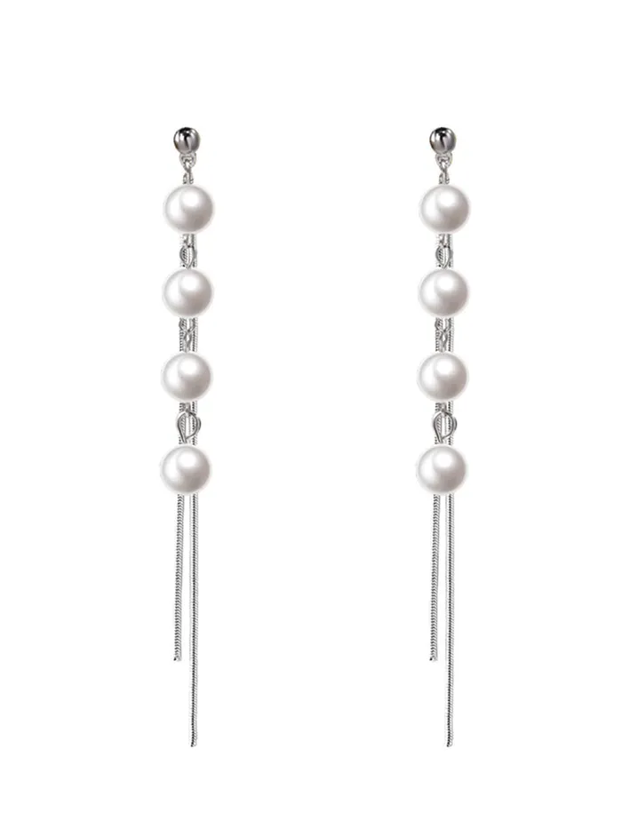 Yellow Chimes Earrings for Women and Girls Silver Pearl Dangler Silver Toned Long Chain Danglers Earrings for Women Birthday Gift for girls and women Anniversary Gift for Wife Yellow Chimes Earrings