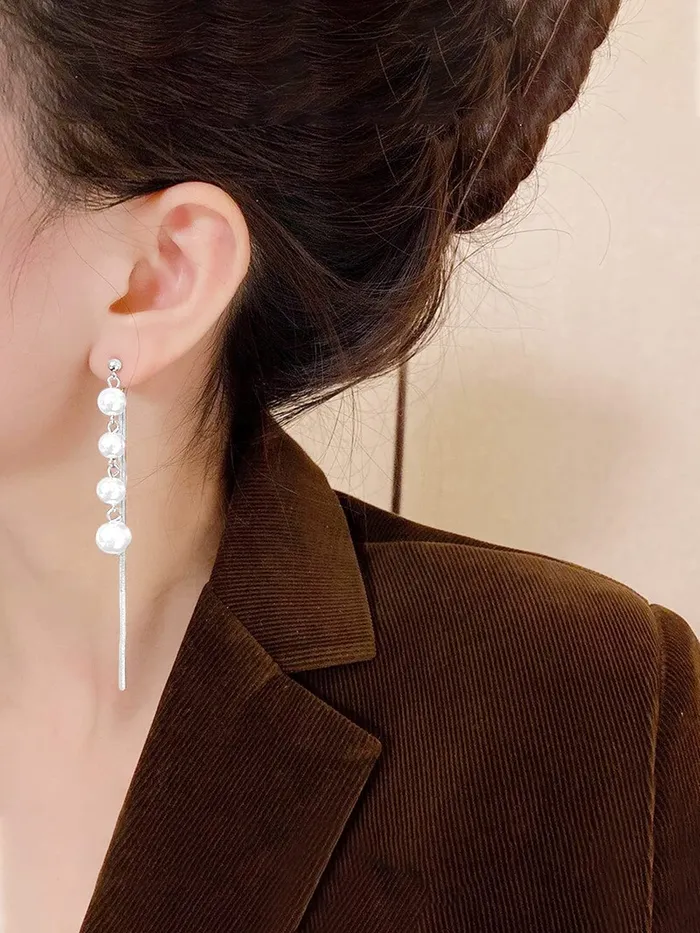 Yellow Chimes Earrings for Women and Girls Silver Pearl Dangler Silver Toned Long Chain Danglers Earrings for Women Birthday Gift for girls and women Anniversary Gift for Wife Yellow Chimes Earrings