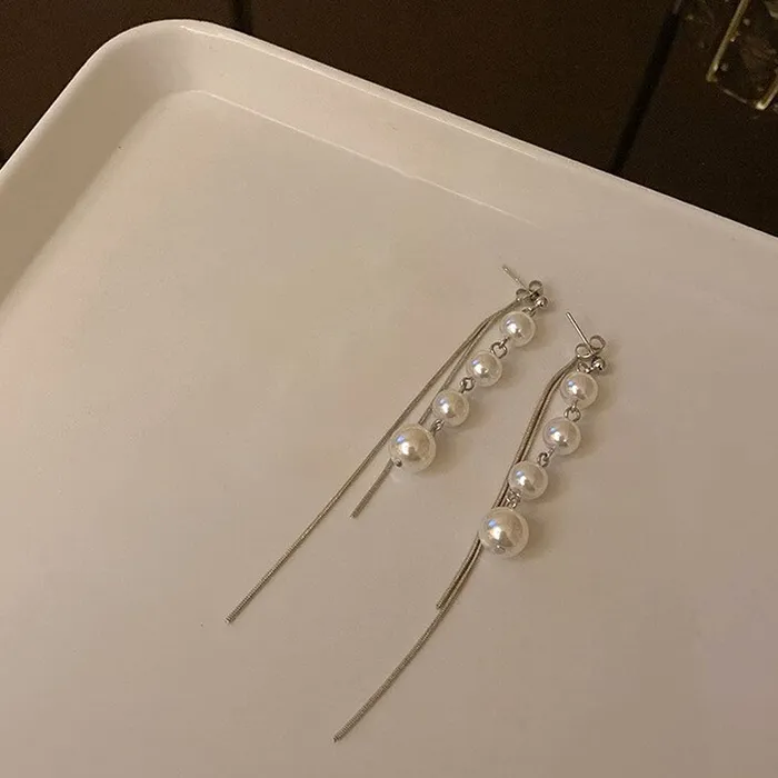 Yellow Chimes Earrings for Women and Girls Silver Pearl Dangler Silver Toned Long Chain Danglers Earrings for Women Birthday Gift for girls and women Anniversary Gift for Wife Yellow Chimes Earrings
