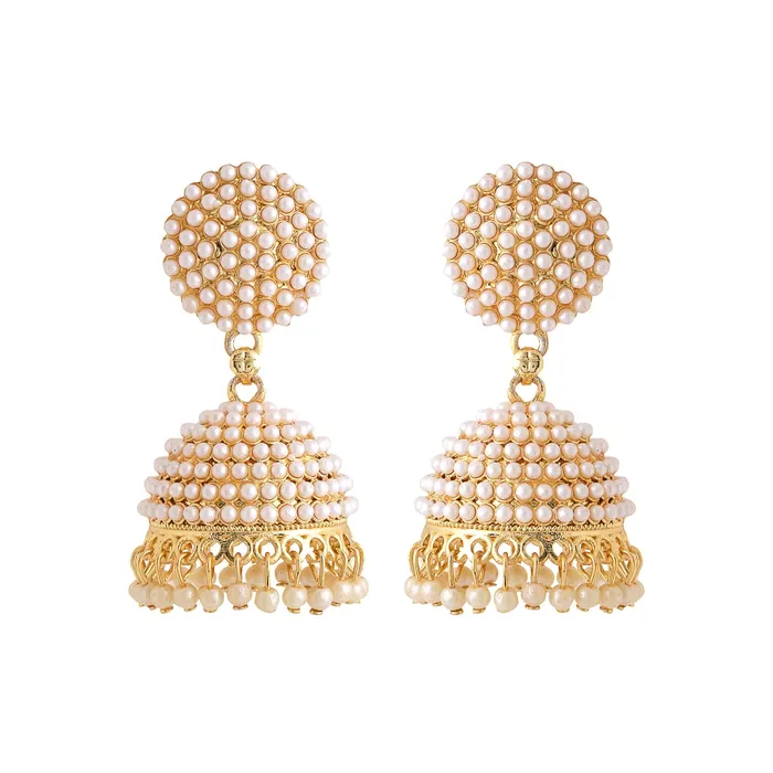 Yellow Chimes Earrings for Women and Girls Traditional Golden Jhumka Earrings for Women Gold Plated Mothi Studded Jhumki Earrings Birthday Gift for Girls Women Anniversary Gift for Wife Yellow Chimes Earrings
