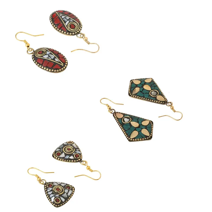 Yellow Chimes Earrings for Women and Girls Traditional Meenakari Drop Gold Tone Laac Desiged set of 3 pairs Drop Earrings Birthday Gift for girls and women Anniversary Gift for Wife Yellow Chimes Rings