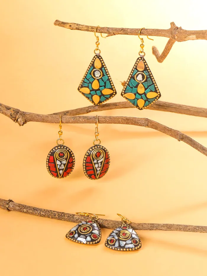 Yellow Chimes Earrings for Women and Girls Traditional Meenakari Drop Gold Tone Laac Desiged set of 3 pairs Drop Earrings Birthday Gift for girls and women Anniversary Gift for Wife Yellow Chimes Rings