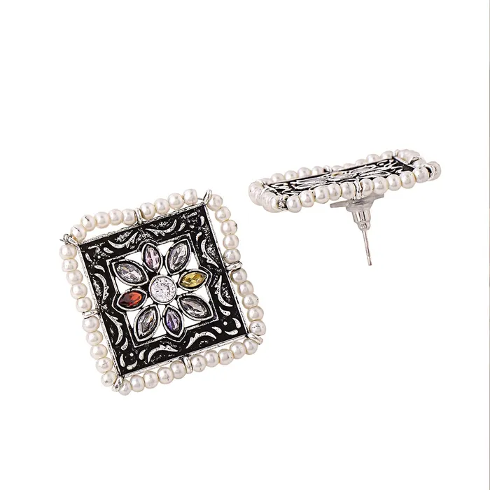 Yellow Chimes Earrings for Women and Girls Traditional Silver Oxidised StudsGerman Silver Square Shaped Stud EarringsBirthday Gift For girls and women Anniversary Gift for Wife Yellow Chimes Earrings